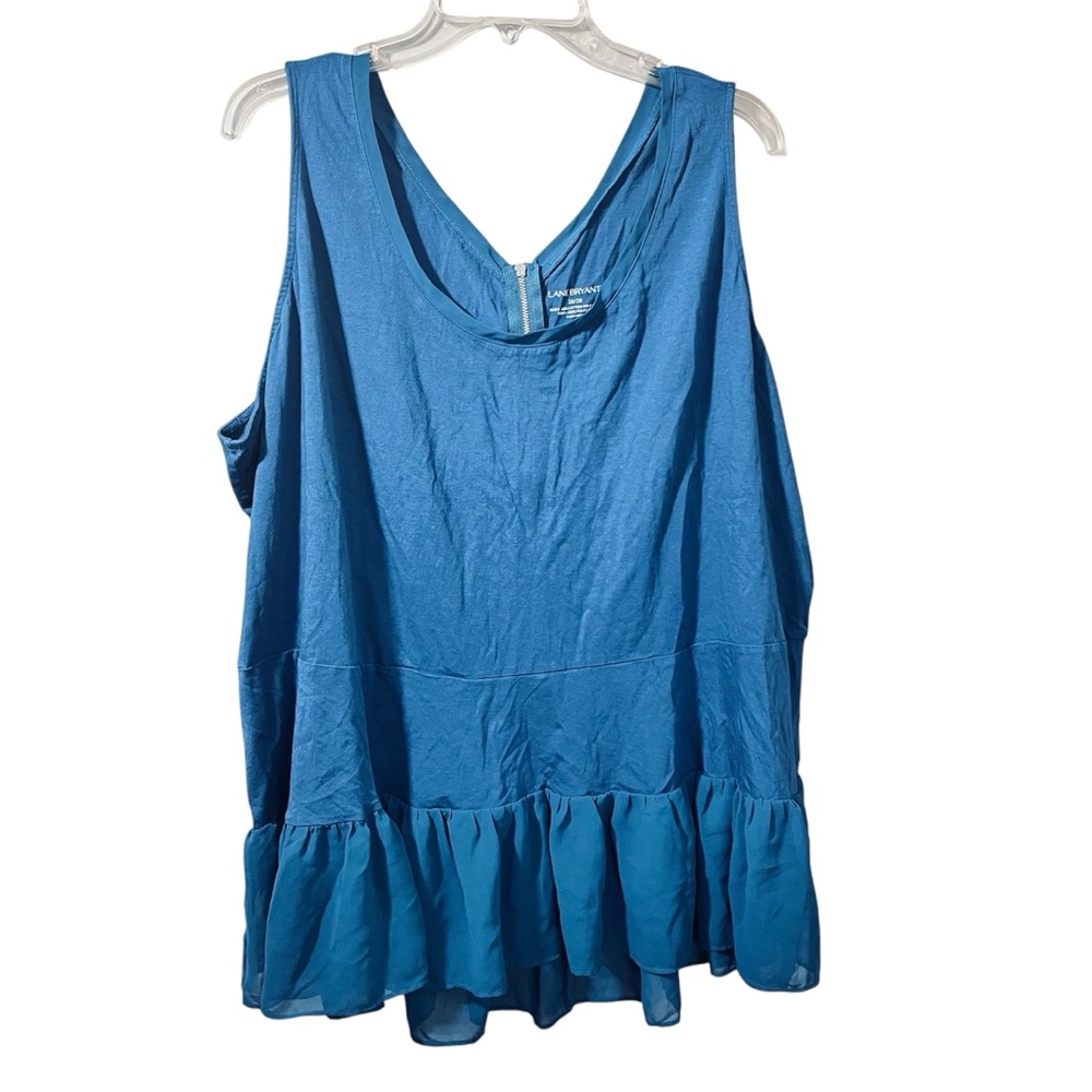 Lane Bryant Plus Size 26/28 Blue Sleeveless Ruffle Hem Tank Top Zip Back blouse